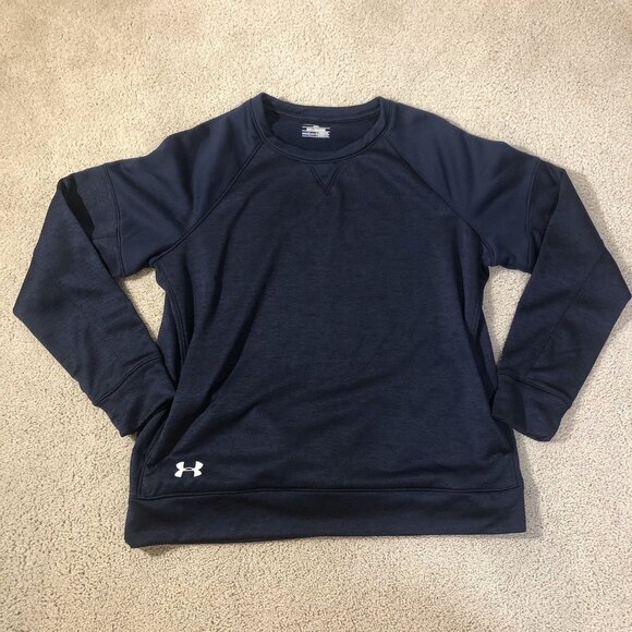 Under Armour Cold Gear Loose Crewneck Sweatshirt Navy Blue Kangaroo Pocket 2XL - Picture 1 of 8